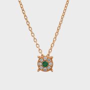 Lant cu pandantiv din aur roz cu smarald si diamante