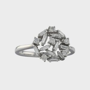 Inel cu diamante, aur alb 18k, 3,19 grame