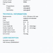 Diamant natural 0,70 ct., H, VVS2, certificare HRD Antwerp