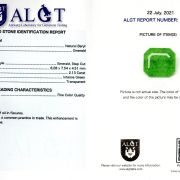 Smarald 2,13 ct., Fine Color Quality, ALGT Antwerp