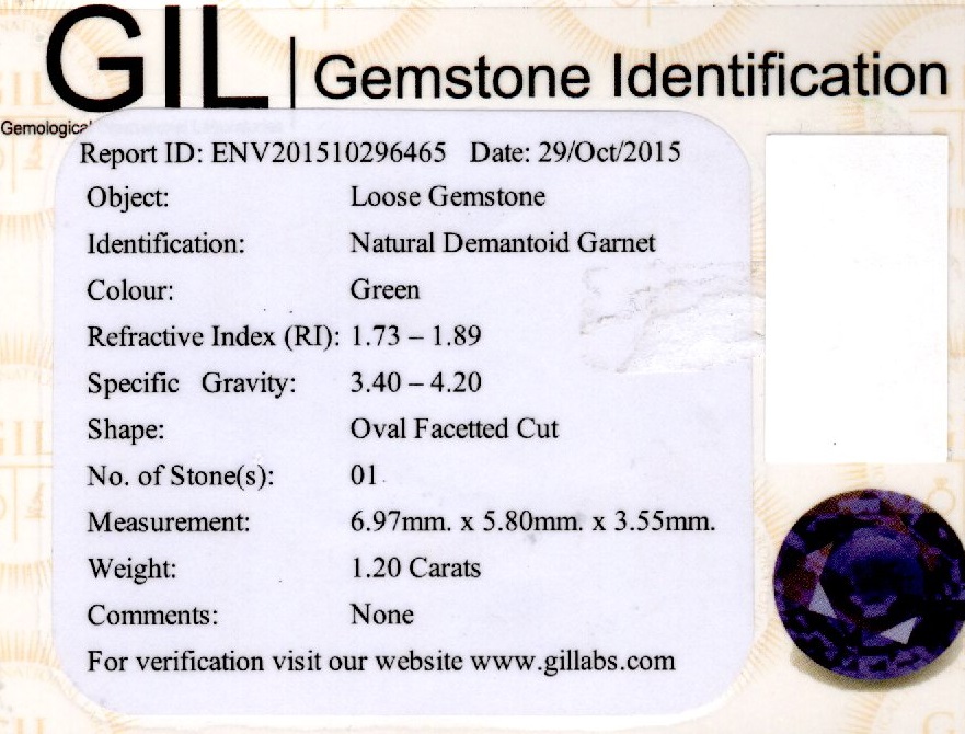 Granat 1,20 ct., certificare GIL Thailanda