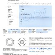 Diamant natural 0,42 ct., F, VVS2, certificare DPL Germania TM 393