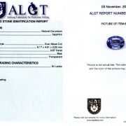 Safir 0,87 ct., Sri Lanka, neincalzit, certificare ALGT Antwerp