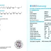 Diamant natural 0,36 ct., E, P1, EXC, certificare HRD Antwerp