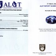 Safir 1,50 ct., Sri Lanka, neincalzit, ALGT Antwerp