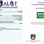 Smarald 1,49 ct., Zambia, certificare ALGT Antwerp