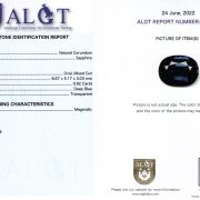 Safir 0,92 ct., neincalzit, certificare ALGT Antwerp