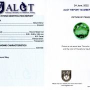 Smarald 0,91 ct., Columbia, certificare ALGT Antwerp