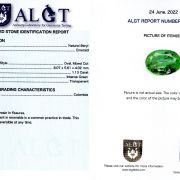 Smarald 1,13 ct., Columbia, certificare ALGT Antwerp