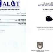 Safir 0,64 ct., certificare ALGT Antwerp