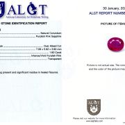 Safir 1,60 ct., certificare ALGT Antwerp