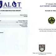 Peridot 1,14 ct., neincalzit, certificare ALGT Antwerp
