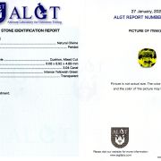 Peridot 3,04 ct., neincalzit, certificare ALGT Antwerp