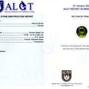 Peridot 6,71 ct., neincalzit, certificare ALGT Antwerp