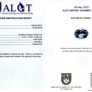 Aquamarin 4,99 ct, certificare ALGT Antwerp