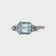 Inel din aur alb 14k cu aquamarin si diamante