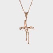 Pandantiv cruce 2,73 gr. aur roz 18k cu diamante
