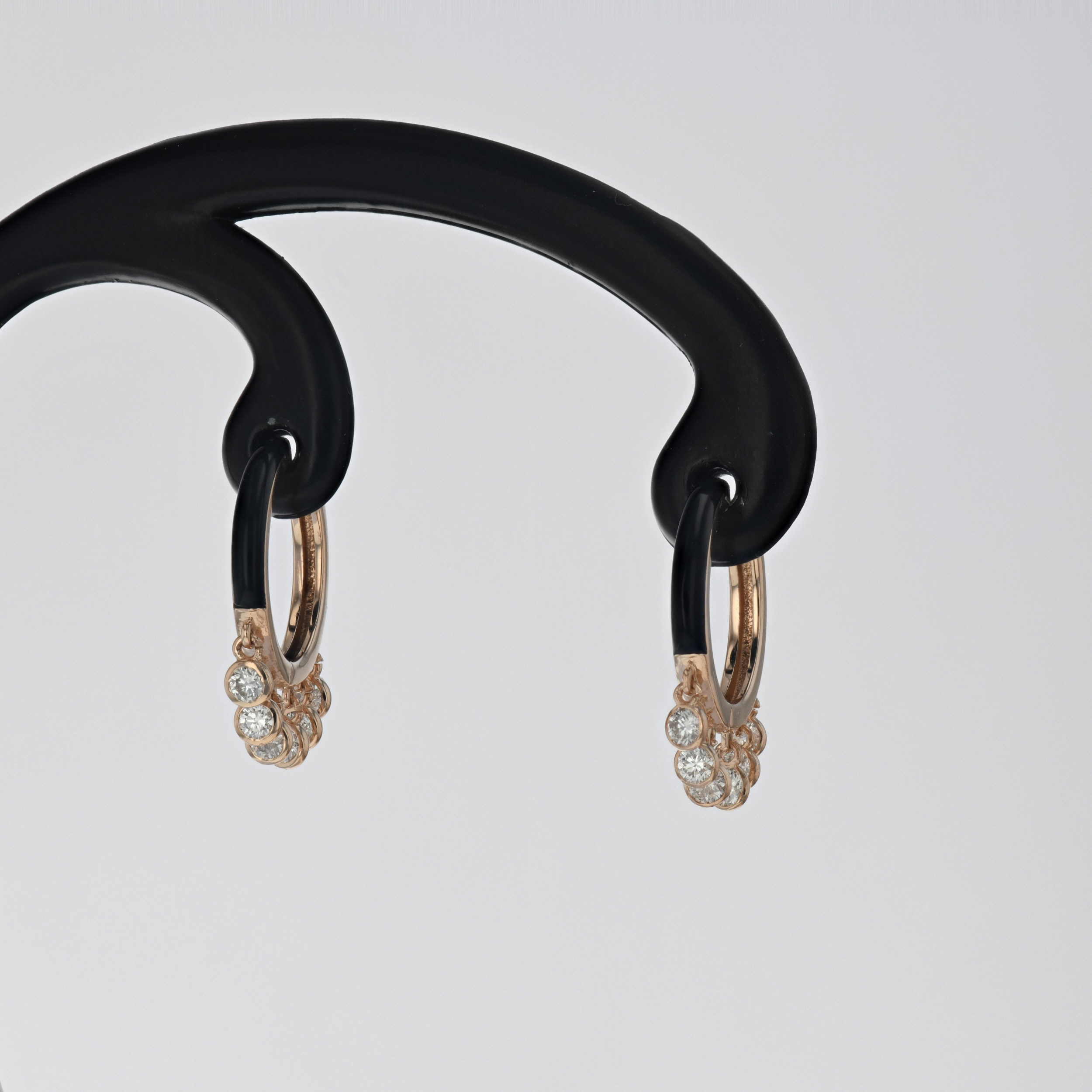 Cercei aur roz 18k si email negru, 2,93 grame cu diamante