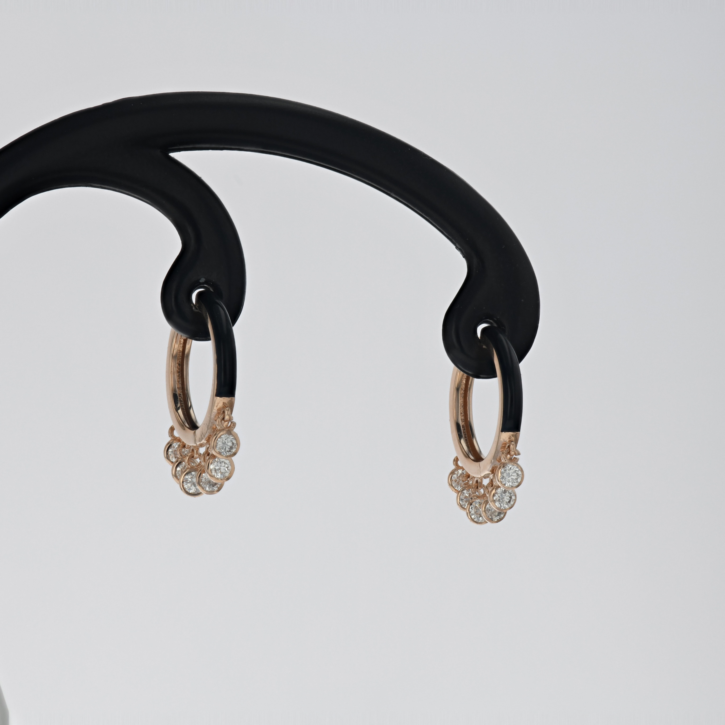 Cercei aur roz 18k si email negru, 2,93 grame cu diamante