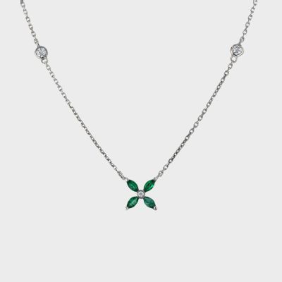 Lant cu pandantiv din aur alb 18k, 2,59 grame, cu diamante si smaralde