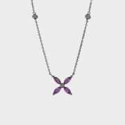 Lant cu pandantiv 3,19 grame aur alb 18k, cu safire roz si diamante