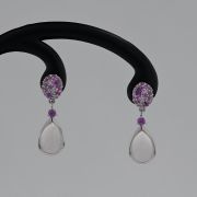 Cercei din aur alb cu safire, cuart si diamante