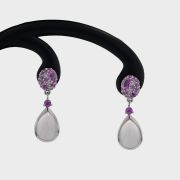 Cercei din aur alb cu safire, cuart si diamante