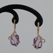 Cercei din aur roz 14k cu ametiste si diamante