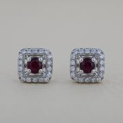 Cercei aur alb 18k 3,95 grame cu rubine si diamante