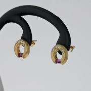 Cercei din aur galben 14k, cu rubine si diamante