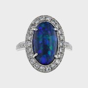 Inel din aur alb 18k cu opal si diamante