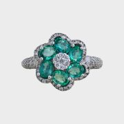 Inel cu smaralde si diamante, aur alb 18k