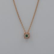 Lant cu pandantiv din aur roz cu smarald si diamante