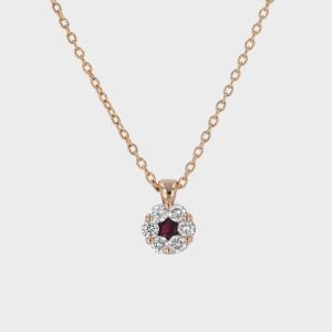 Lant cu pandantiv aur roz 18k, 2,68 grame, cu diamante si rubin