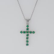 Lant cu cruce 4,35 grame aur alb 18k, cu smaralde