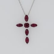 Lant cu pandantiv cruce din aur alb 18k cu rubine