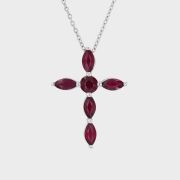 Lant cu pandantiv cruce din aur alb 18k cu rubine