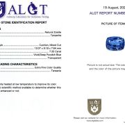 Tanzanit 7,35 ct., Tanzania, Extra Fine Color Quality, ALGT Antwerp