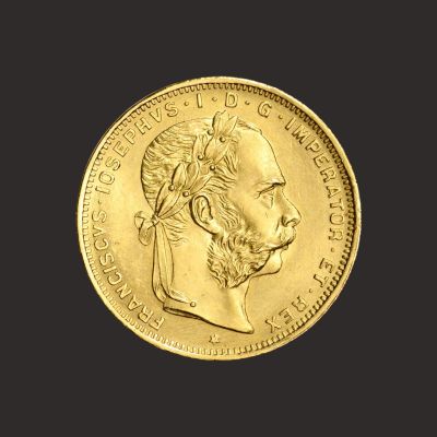 Moneda din aur Franz Iosif  8 florini / 8 guldeni / 20 franci – IN STOC