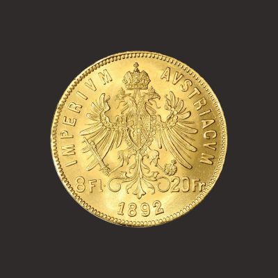 Moneda din aur Franz Iosif  8 florini / 8 guldeni / 20 franci – IN STOC