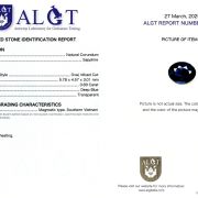 Safir 0,69 Ct., Magmatic, Vietnam, Neincalzit, Certificare ALGT Antwerp Sku C