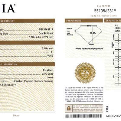 Diamant 0,40 ct., F, VVS2, certificare GIA