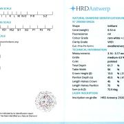 Diamant natural 0,12 ct., F, VVS1, certificare HRD Antwerp