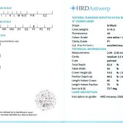 Diamant natural 0,14 ct., F, P1, certificare HRD Antwerp