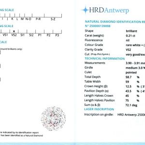 Diamant natural 0,21 ct., F, VS2, certificare HRD Antwerp