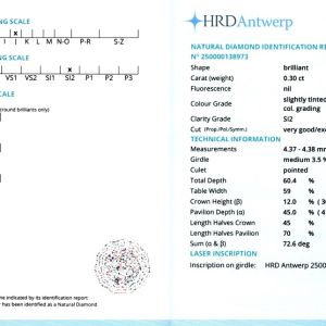 Diamant natural 0,30 ct., J, SI2, certificare HRD Antwerp