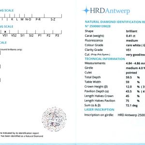 Diamant natural 0,41 ct., G, VS1, certificare HRD Antwerp