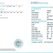 Diamant natural 0,65 ct., F, VS1, certificare HRD Antwerp