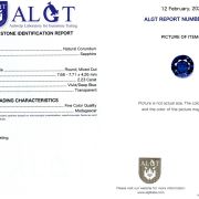 Safir natural 2,23 ct., Madagascar, neincalzit, Fine Color Quality, ALGT Antwerp