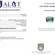 Smarald natural 0,46 ct., Zambia, certificare ALGT Antwerp